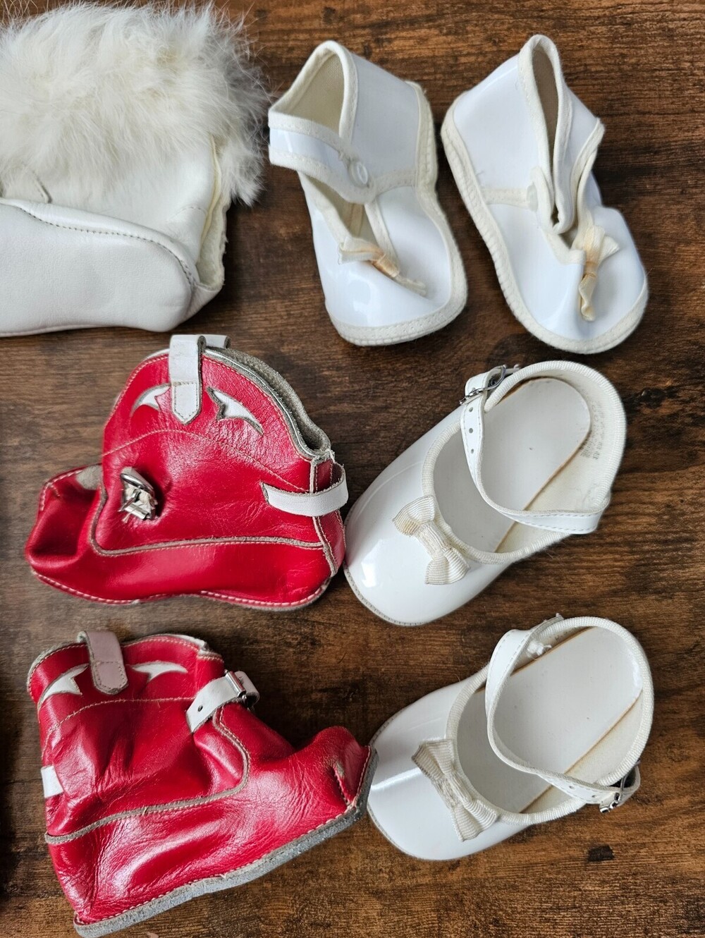 Lot of 6 Pairs of Vintage 1970s Baby Infant Size Shoes Leather Cotton Formal - Picture 3 of 5